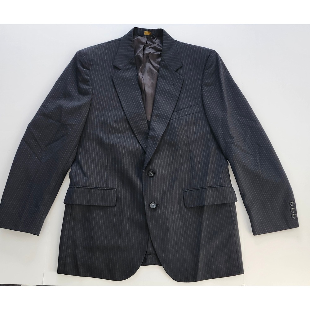 Vintage Oakton Ltd 42 Black Pinstripe Blazer Wool Blend Sport Coat Jacket 42R
